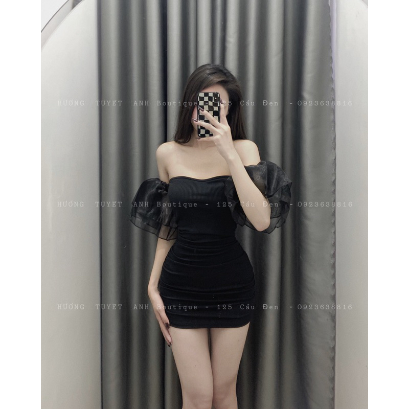 Đầm nhún tay voan bồng