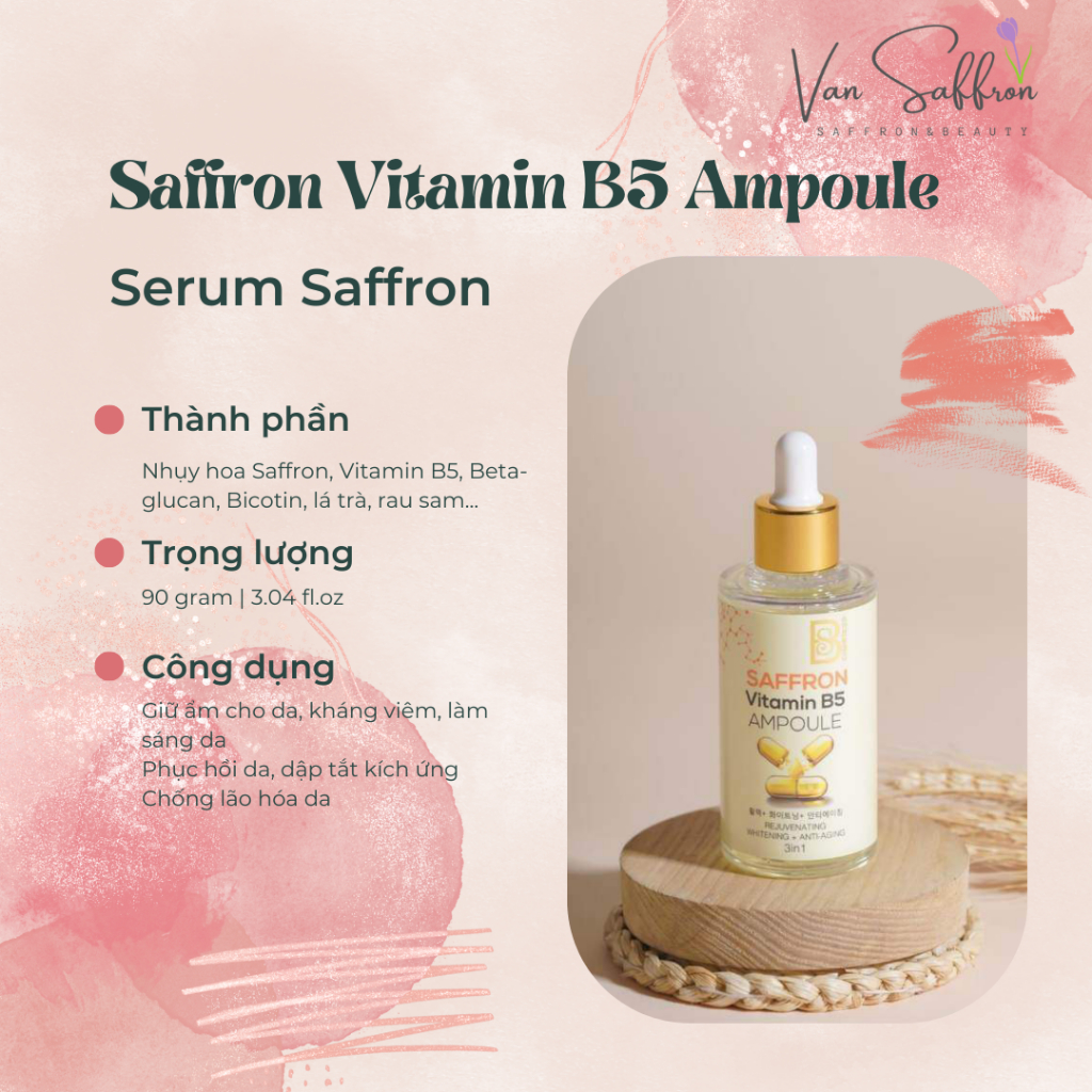 Serum B5 tinh chất Saffron 3 Trong 1 - Trẻ Hóa Da - Dưỡng Trắng Da - Chống Lão Hóa Làn Da