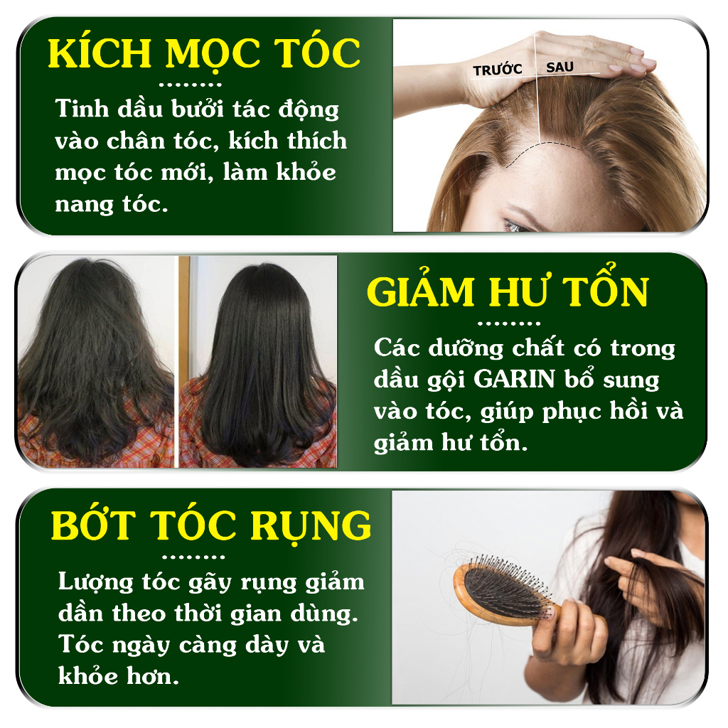 Dầu gội bưởi mọc tóc và giảm rụng tóc Garin nuôi dưỡng tóc từ gốc đến ngọn cho nam nữ 300ml