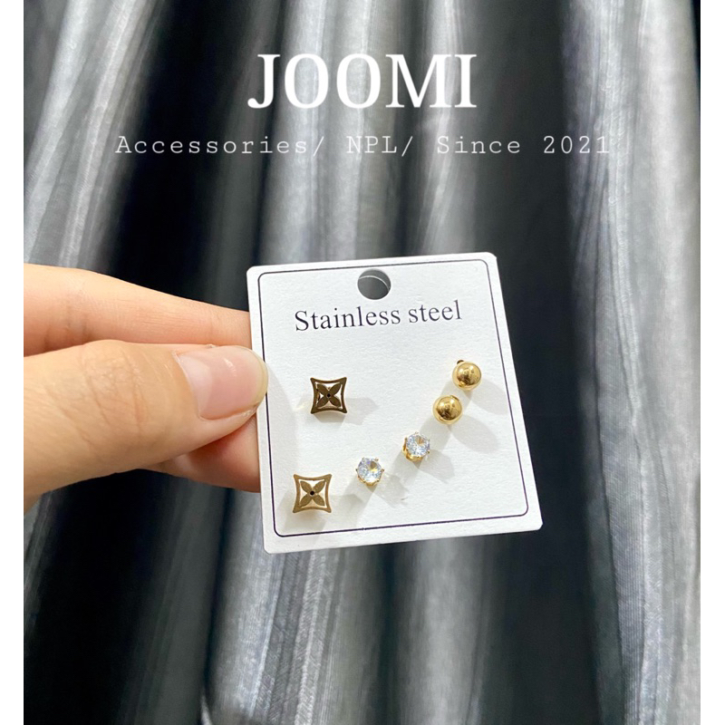 Khuyên tai titan LV nam nữ - Set 3 đôi không đen gỉ