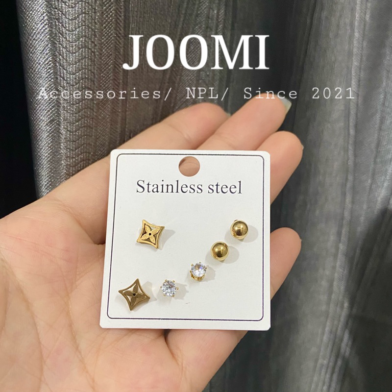 Khuyên tai titan LV nam nữ - Set 3 đôi không đen gỉ