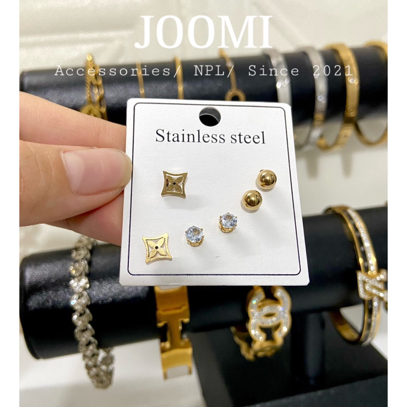 Khuyên tai titan LV nam nữ - Set 3 đôi không đen gỉ