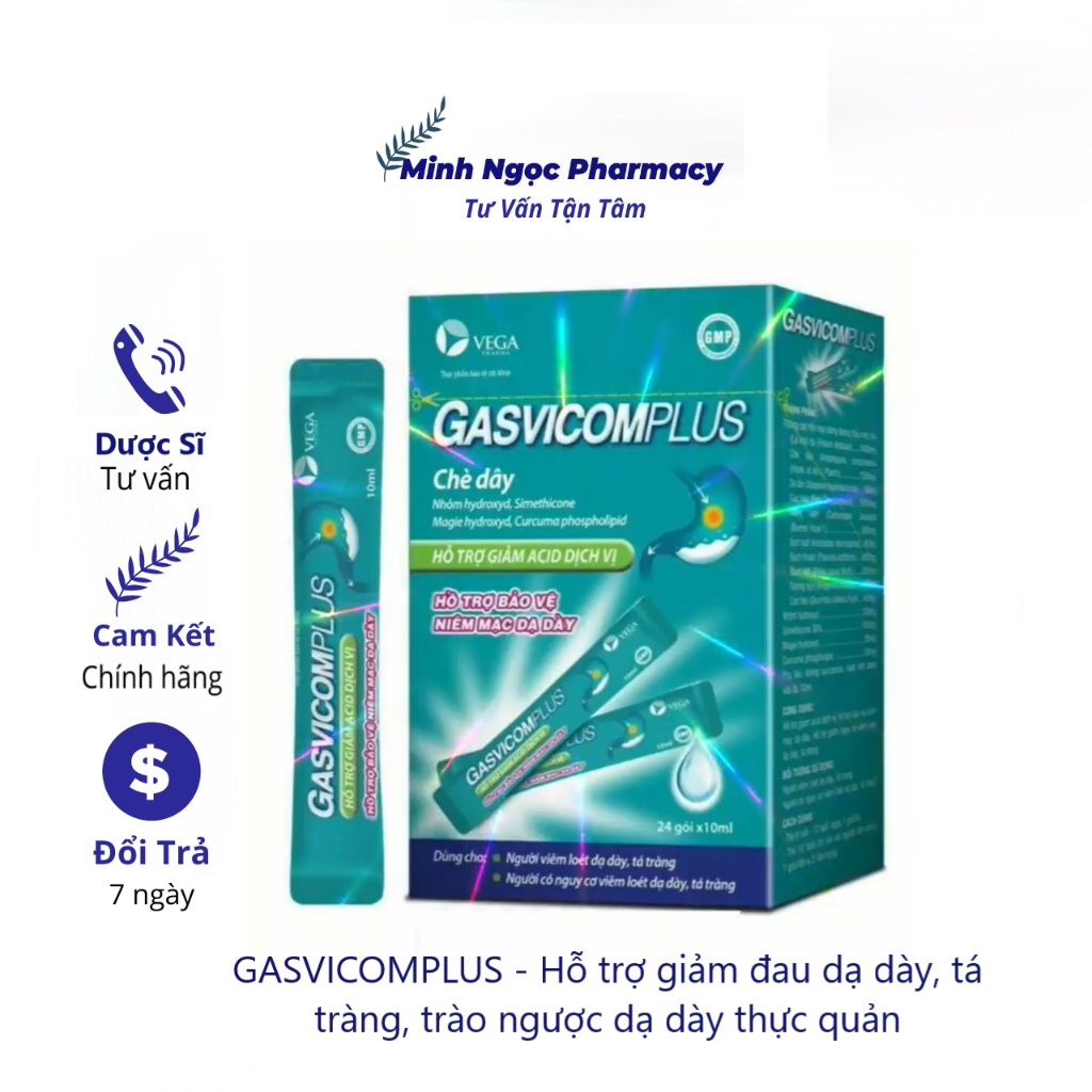 GASVICOMPLUS - Hỗ trợ giảm đau dạ dày, tá tràng, trào ngược dạ dày thực quản