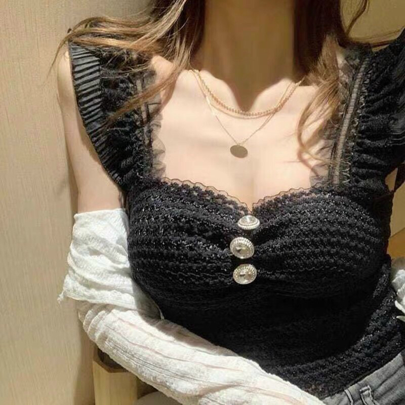 Áo ren hai dây Croptop có mút ngực dáng ôm Hàn Quốc  A123