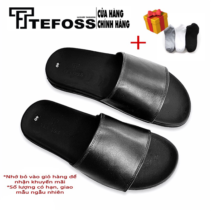 Dép quai ngang nam da bò thật TEFOSS DT03 thời trang size 37-44,đế cao su 3cm