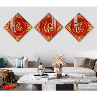 Tranh treo tường- Tranh tráng gương Phúc Lộc Thọ bo viền cao cấp- Bộ 3 tấm