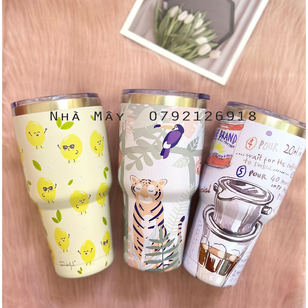 Ly giữ nhiệt inox 304 cao cấp có in hoạt tiết 5D - Ly giữ nhiệt 900ml hình 5D ảnh tỉnh thành VN