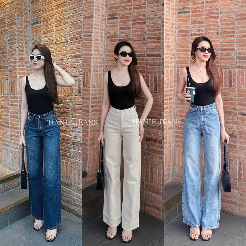 ẢNH THẬT- HÀNG CÓ SẴN - Quần Jeans Ống Suông Nữ MANGO & GAP Quần Jean Ống Suông, Ống Rộng Wash Trà Màu Xanh - Xanh đậm