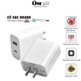 Củ sạc nhanh PD20w bảo vệ pin 2 đầu ra dành cho iphone và android