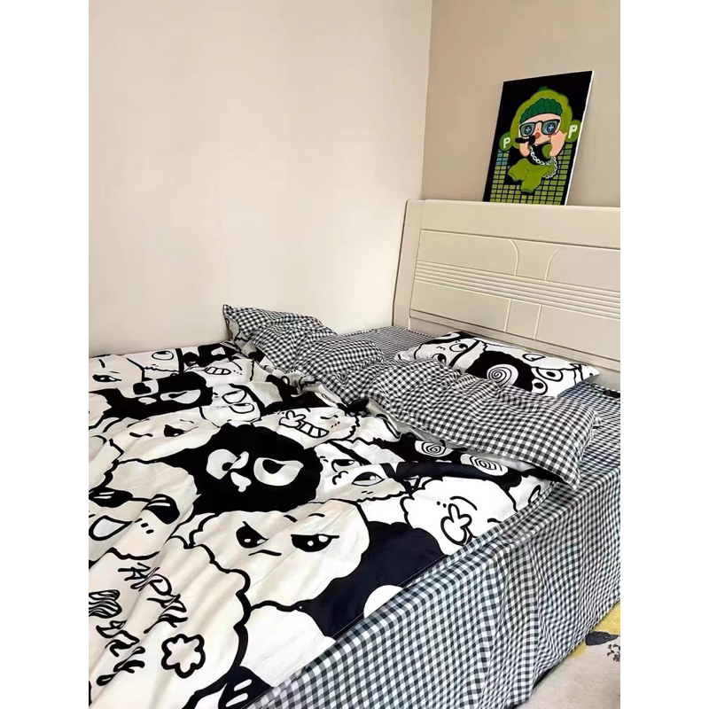 Bộ 4 món ga gối và vỏ chăn Cotton Poly nhập khẩu mẫu ICon Cute