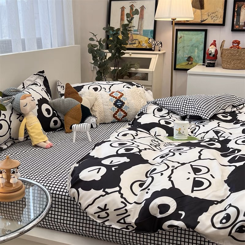 Bộ 4 món ga gối và vỏ chăn Cotton Poly nhập khẩu mẫu ICon Cute