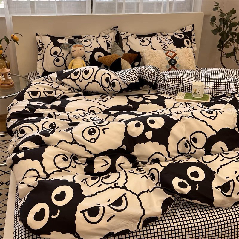 Bộ 4 món ga gối và vỏ chăn Cotton Poly nhập khẩu mẫu ICon Cute