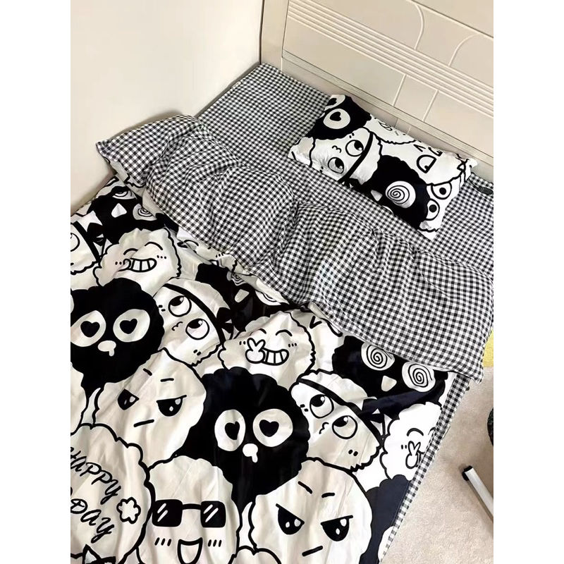 Bộ 4 món ga gối và vỏ chăn Cotton Poly nhập khẩu mẫu ICon Cute