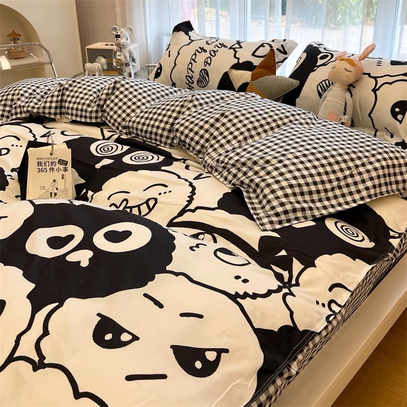 Bộ 4 món ga gối và vỏ chăn Cotton Poly nhập khẩu mẫu ICon Cute