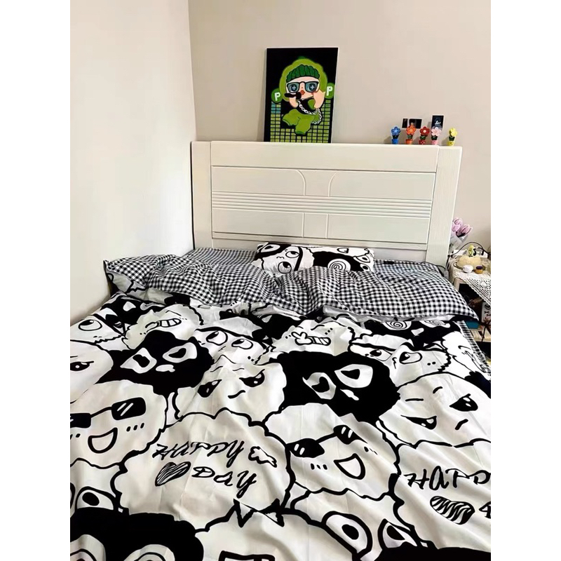 Bộ 4 món ga gối và vỏ chăn Cotton Poly nhập khẩu mẫu ICon Cute