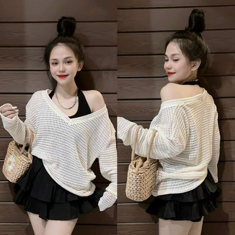 Set chân váy 2 tầng + set 2 món áo lưới bra đen