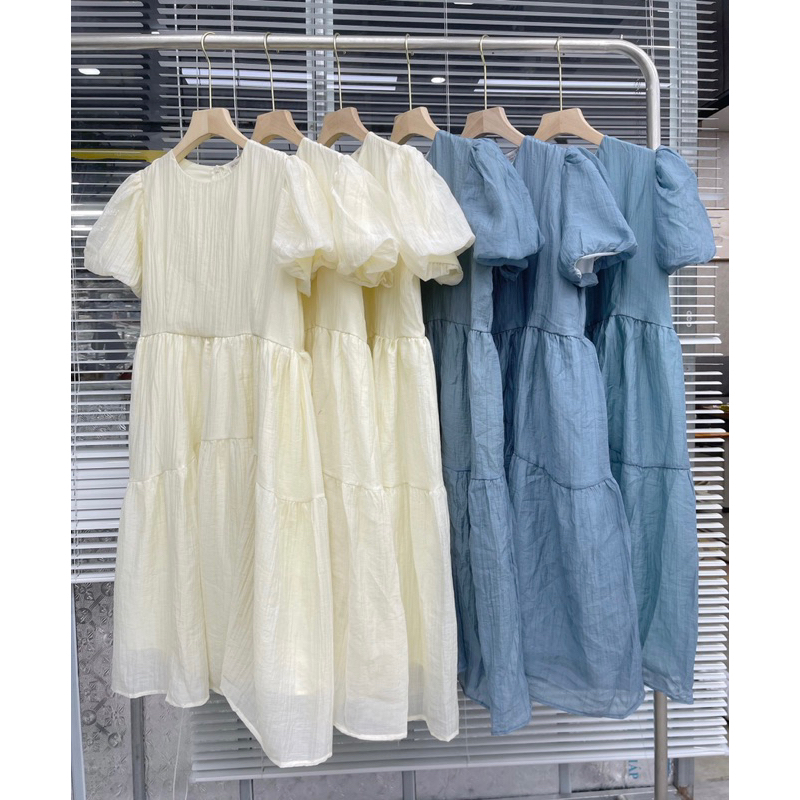 Váy Voan Tơ Tay Bồng Dáng Dài 2 Lớp Tiểu Thư_Haan.closet