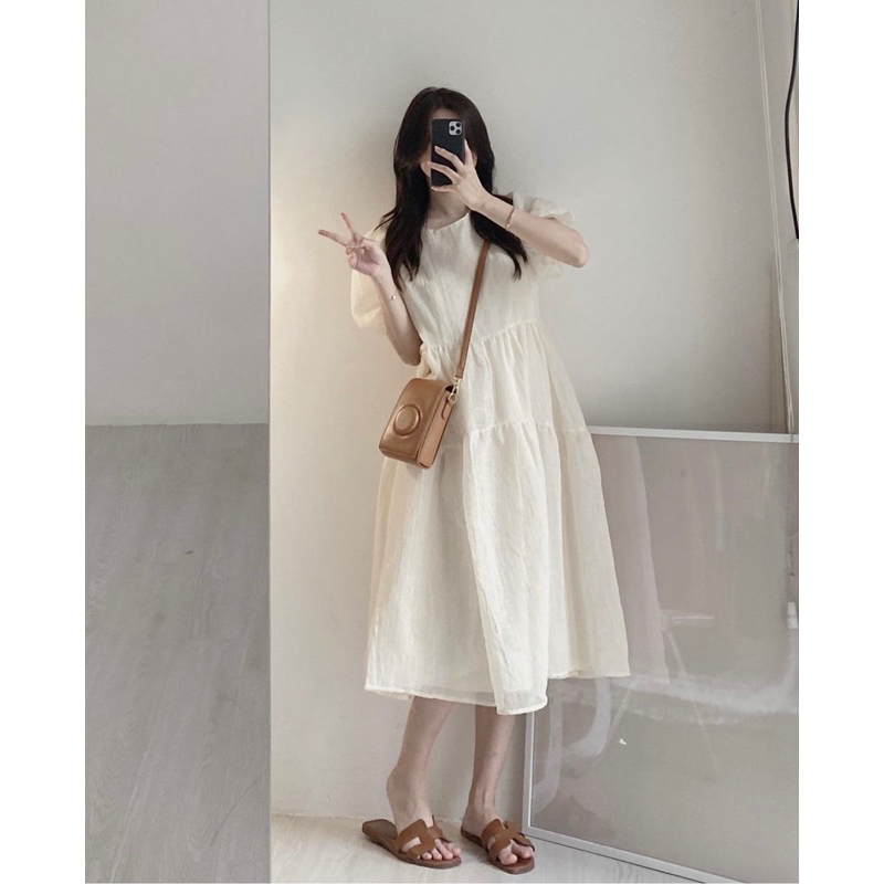 Váy Voan Tơ Tay Bồng Dáng Dài 2 Lớp Tiểu Thư_Haan.closet