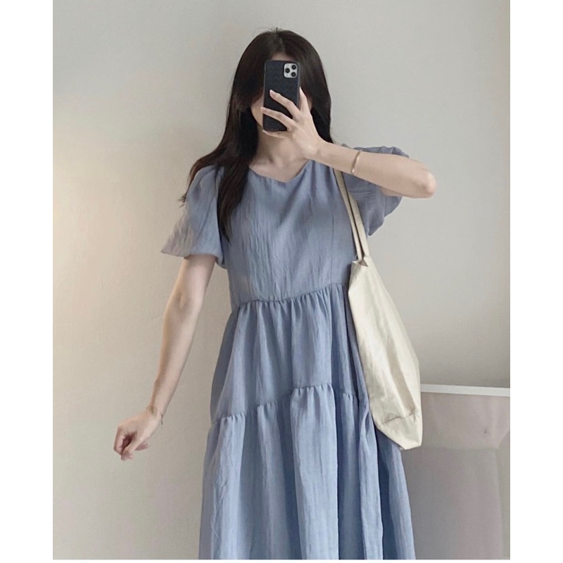 Váy Voan Tơ Tay Bồng Dáng Dài 2 Lớp Tiểu Thư_Haan.closet