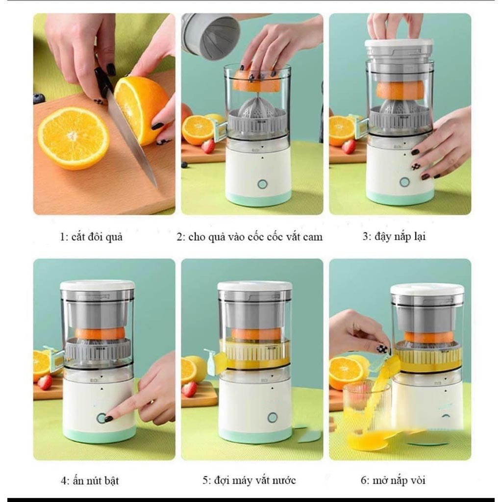 Máy Ép Cam Tự Động - Máy Vắt Cam Tự Động Không Dây, Máy Ép Chậm Trái Cây, Vắt Chanh Đa Năng Sạc USB