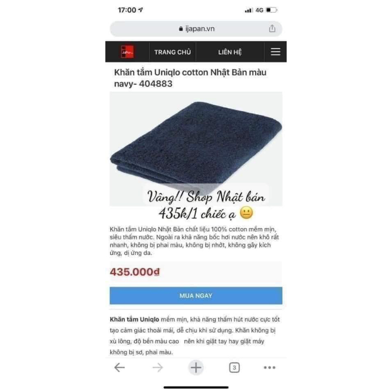 Khăn tắm cotton xuất Nhật kt 60*120cm