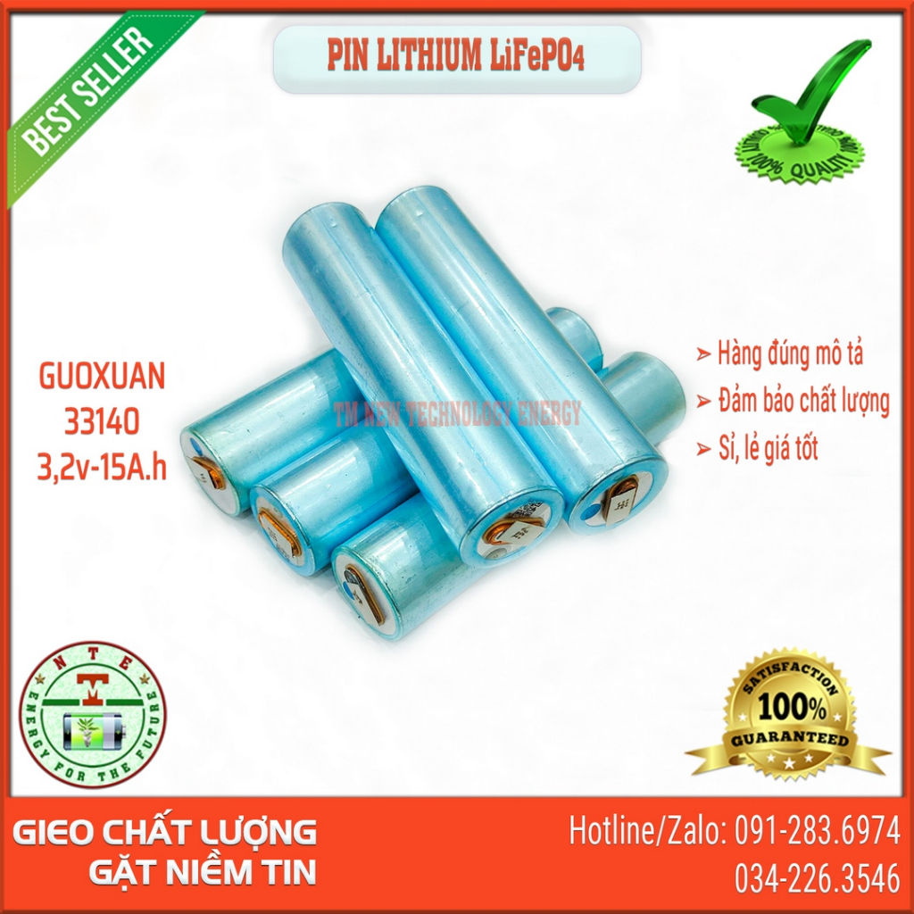 Pin Lithium iron phosphate LiFePO4 GUOXUAN 33140 3,2v 15Ah