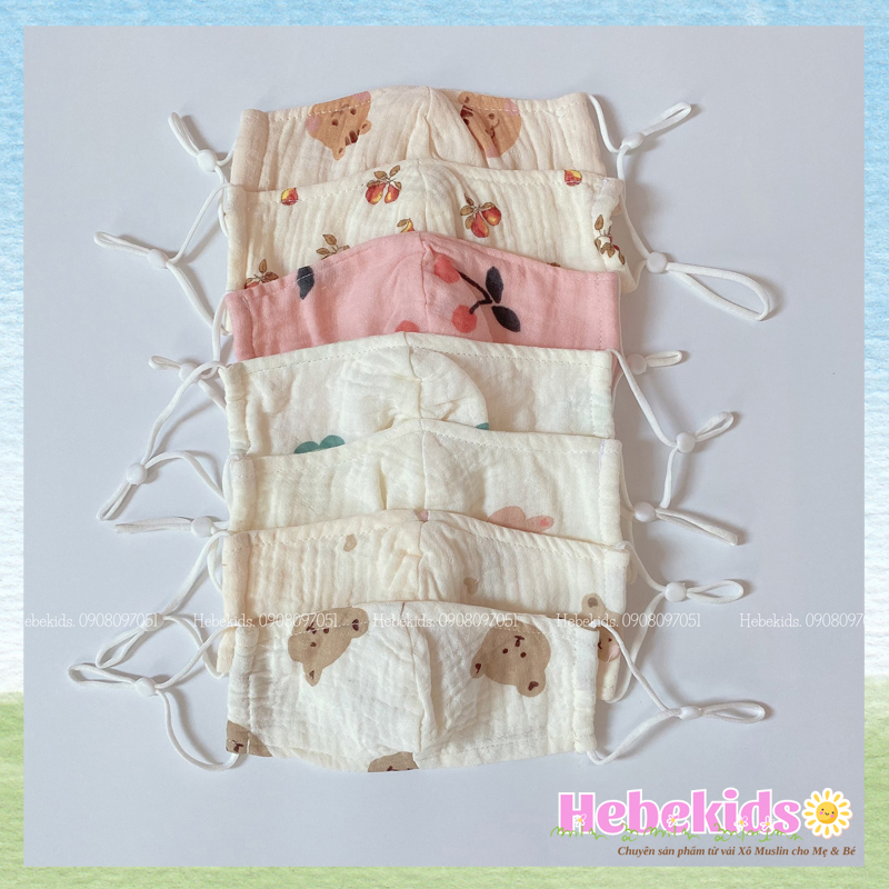 Khẩu trang vải cho bé họa tiết đáng yêu Hebekids