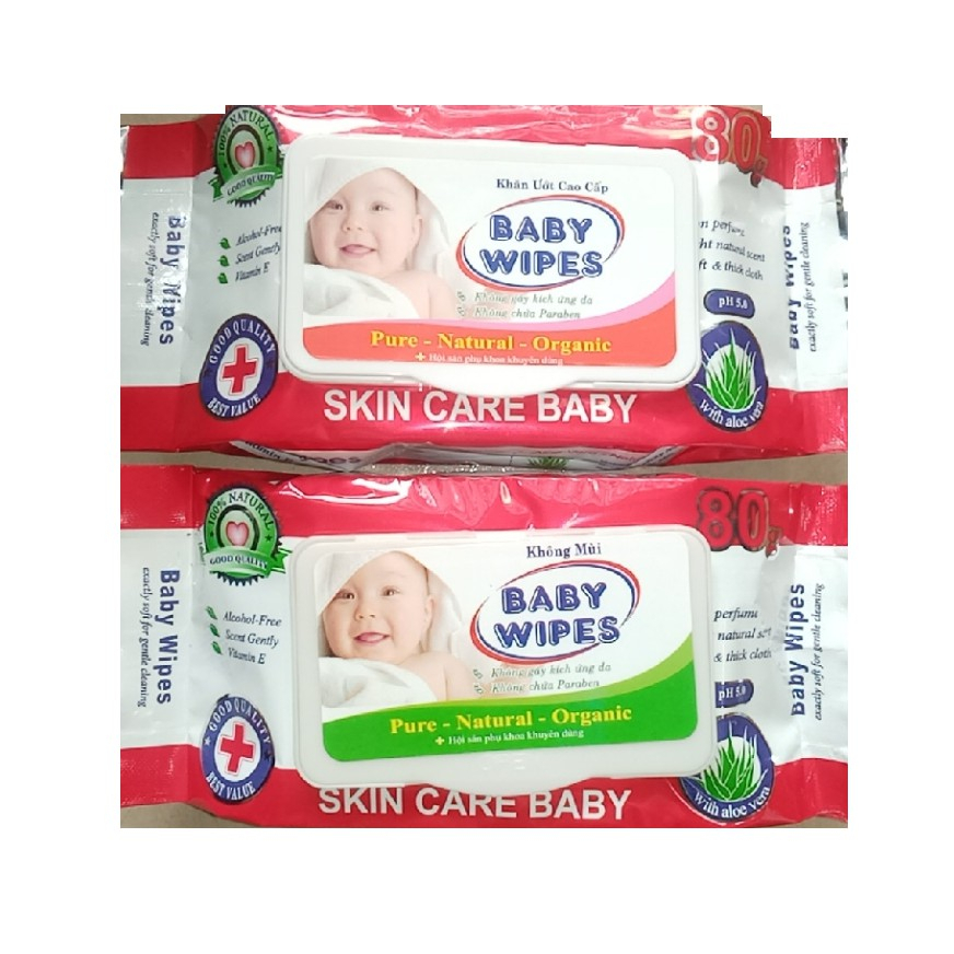 Khăn giấy ướt Baby Wipes không mùi không cồn gói 80g date mới nhất