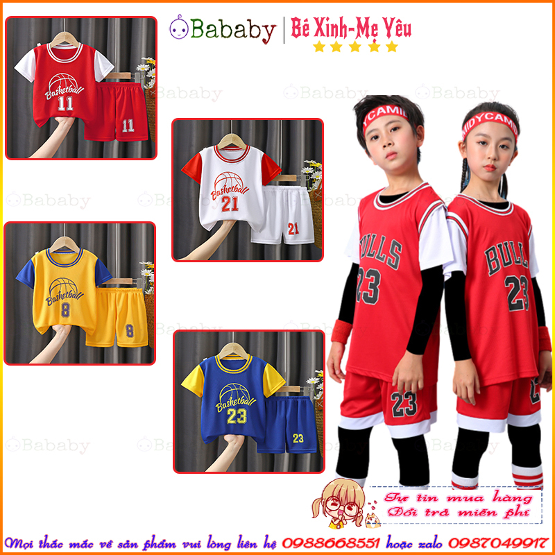 Bộ đồ thể thao cho bé, Quần áo bóng rổ mùa hè cho bé trai bé gái 1-6 tuổi, chất cotton co giãn siêu mát – Bababy
