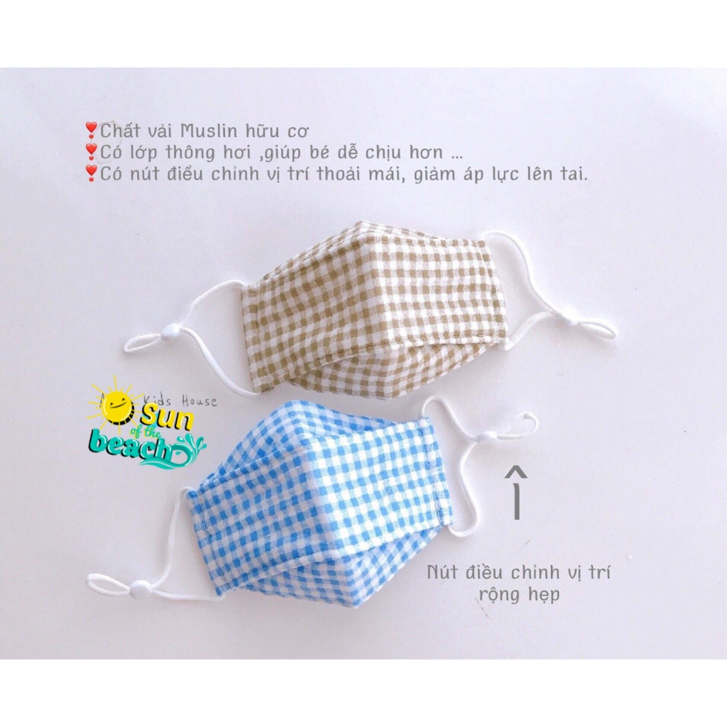 Khẩu trang 3d 3 lớp vải xô muslin sợi tre kháng khuẩn cho bé gái bé trai từ 0-5 tuổi