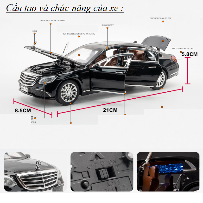 Xe mô hình ô tô MERCEDES BENZ E300 ĐỒ chơi trẻ em bằng sắt tỉ lệ 1:24 có âm thanh và đèn mở các cửa xe