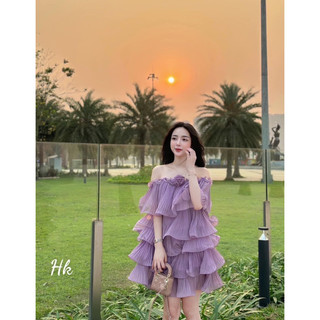 🟣🟣 ĐẦM CỔ YẾM TAG HOA DẬP LY NHIỀU TẦNG 2M