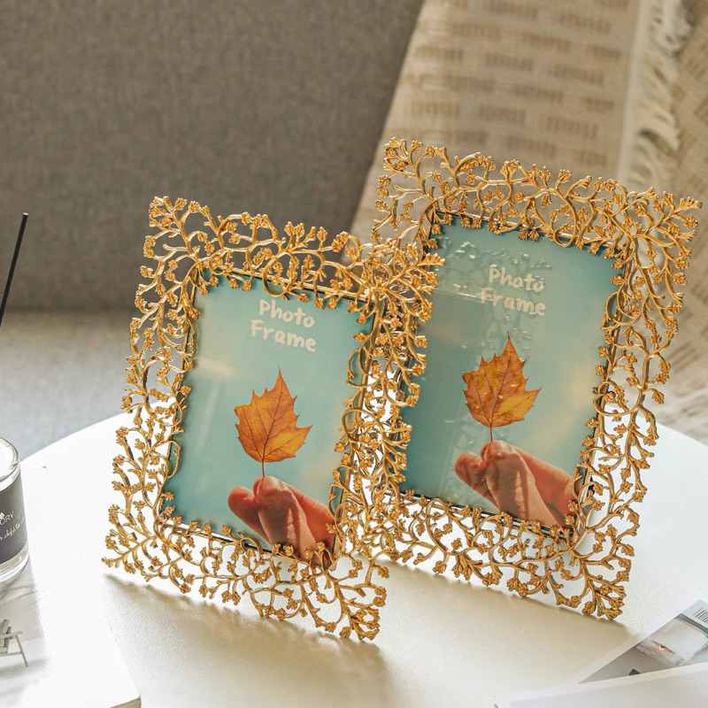 Khung ảnh để bàn cao cấp, hiện đại, nhiều kích thước, viền hoa vàng, sang trọng, decor, tinh tế