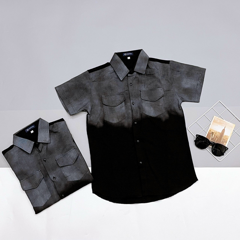 HCM ÁO SƠ MI NAM TAY NGẮN VẢI ĐŨI LOANG HOTTREND 1986