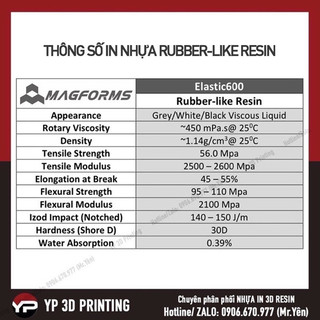 [Nhựa in 3D Resin UV Cao su Dẻo] MAGFORMS Rubber-Like Resin (Elastic600)
