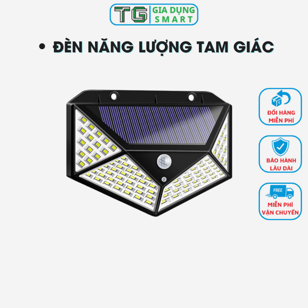 Đèn Năng Lượng Mặt Trời 100 Mắt Led Đèn Tam Giác Vinsun Solar Light Đèn Led Sân Vườn Cảm Biến Chuyển Động