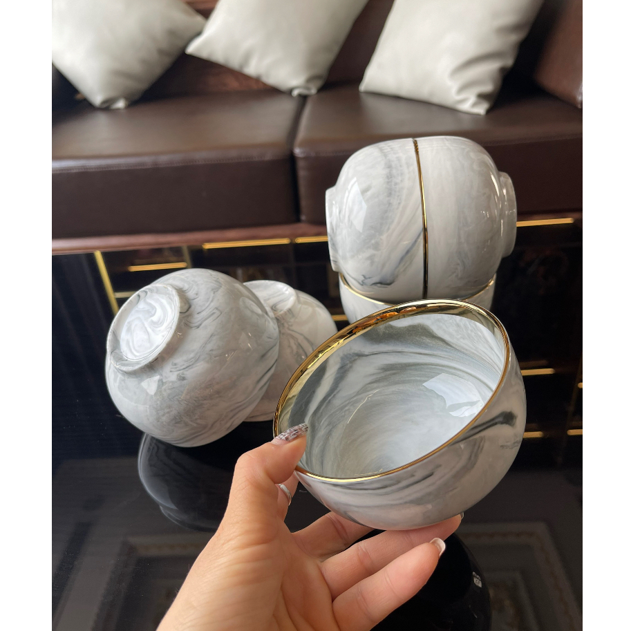 Bát sứ Decor, Bát ăn cơm, Chén đĩa vân đá ghi