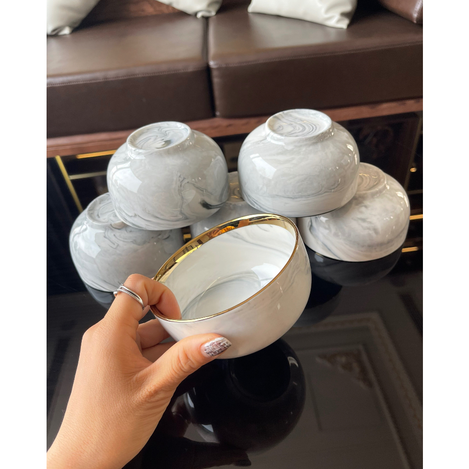 Bát sứ Decor, Bát ăn cơm, Chén đĩa vân đá ghi