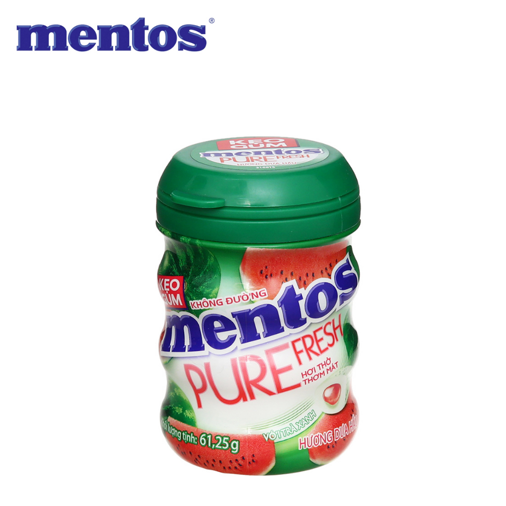 KẸO CAO SU KHÔNG ĐƯỜNG HƯƠNG DƯA HẤU WATERMELON PURE FRESH SUGAR FREE MENTOS 61.25 GRAM