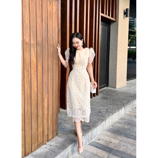 Đầm Ren Phối Bèo Tơ Chữ A Dáng Dài Thiết Kế Sarah Phong Cách Nữ Tính Thanh Lịch Phù Hợp Đi Làm Dạo Phố