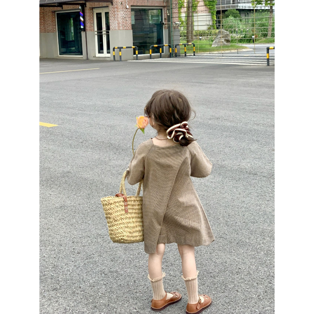 Đầm houndstooth kiểu dáng Pháp vintage HAMSTER BABY  chất cotton cho bé gái