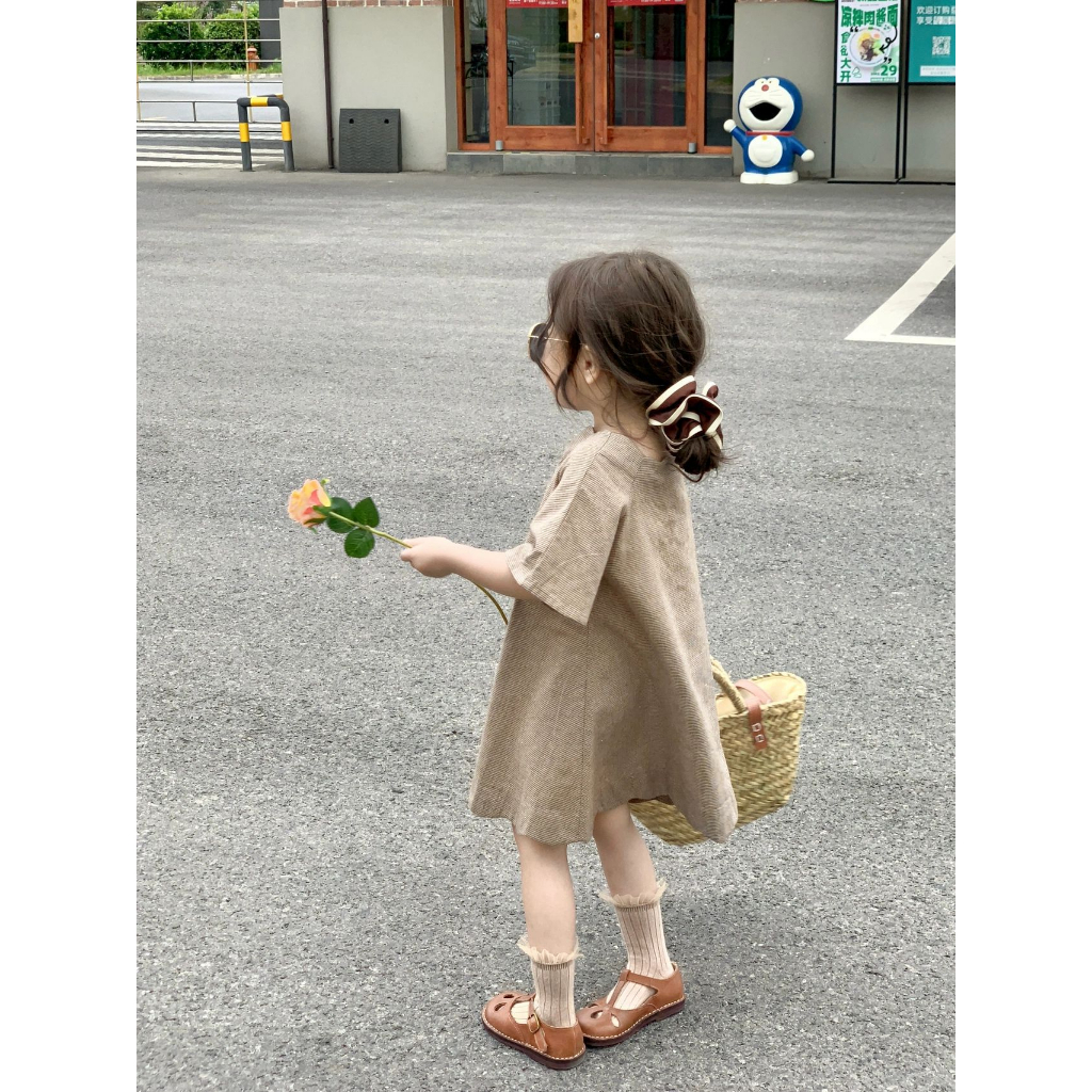 Đầm houndstooth kiểu dáng Pháp vintage HAMSTER BABY  chất cotton cho bé gái