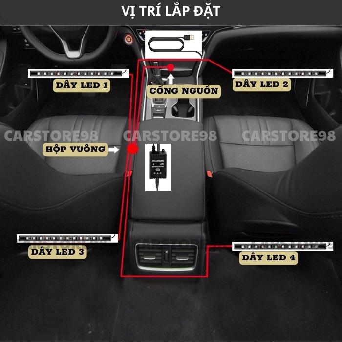 Đèn Led Gầm Ghế Nội Thất Ô Tô Nháy Theo Nhạc, Phụ Kiện Led Nội Thất Xe Sang Trọng Loại 12 Bóng 4 Dải Led 8 Màu Đơn Sắc