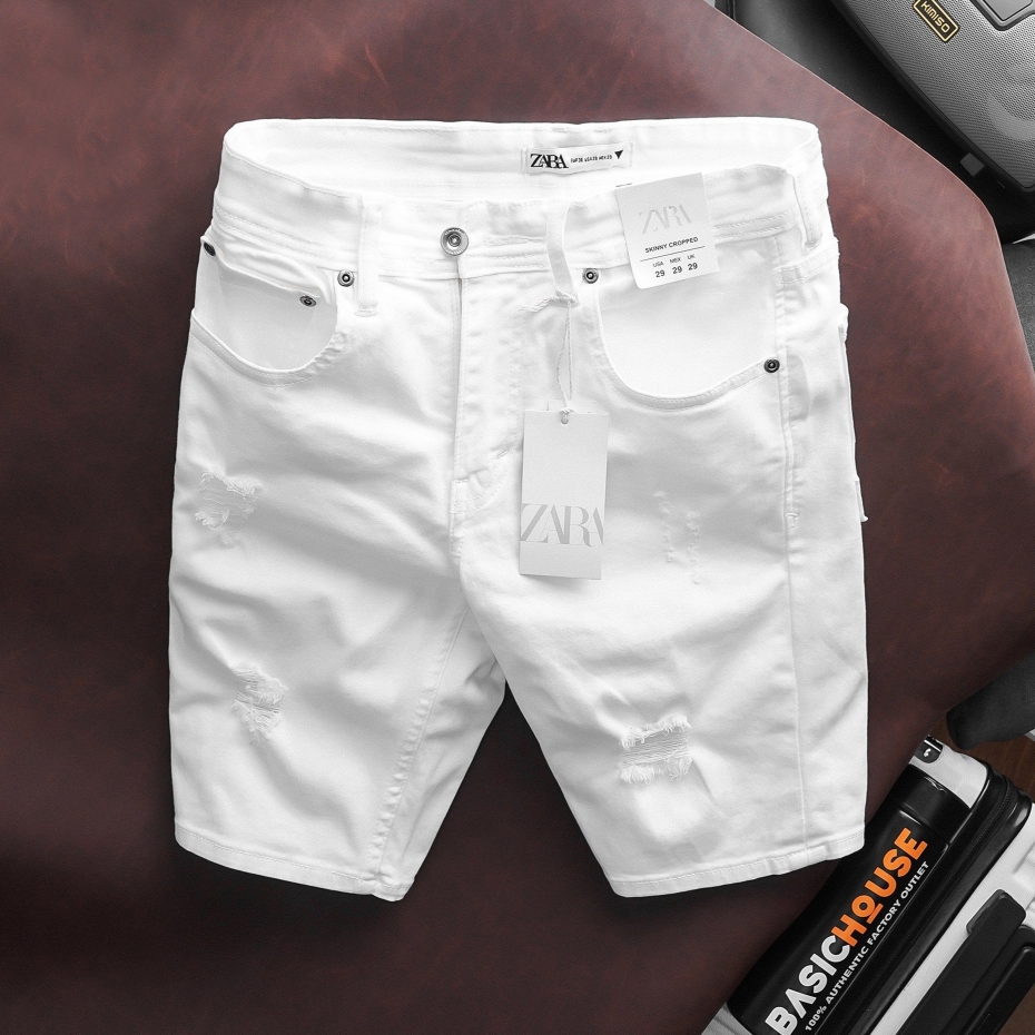 Quần short jeans rách, Quần short sọc nam chất vải mềm mịn hàng xuất xịn chuẩn form, trẻ trung trắng, đen - Basichouse