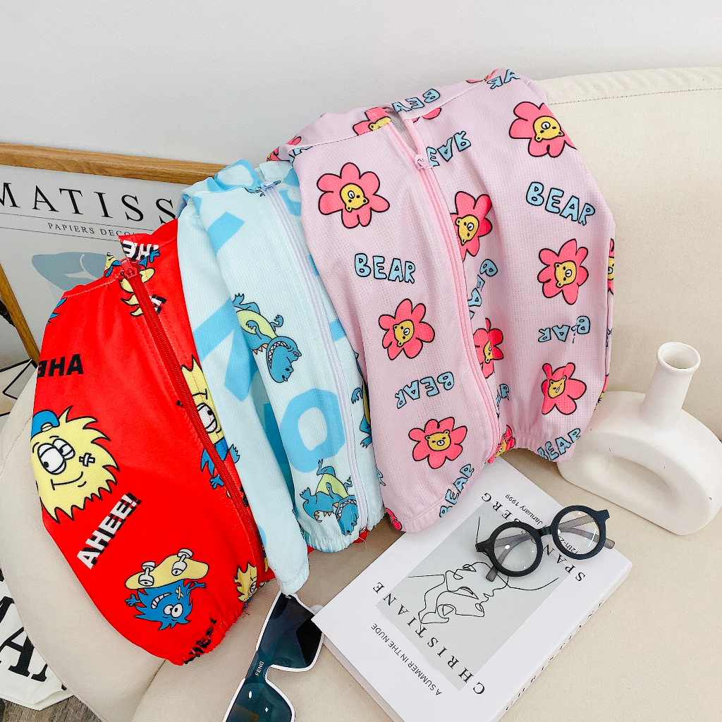 Áo chống nắng trẻ em, áo chống nắng thông hơi mềm mát in họa tiết hoạt hình dễ thương cho bé trai, bé gái