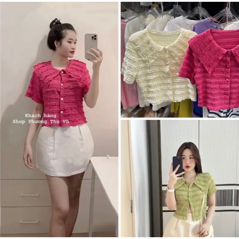 Áo Sơ Mi Bánh Bèo Pha Ren Cổ Trụ