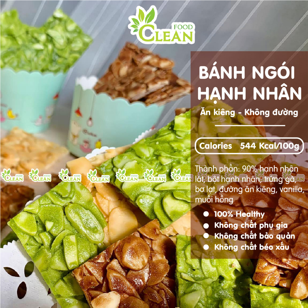 Bánh ngói hạnh nhân ăn kiêng giảm cân keto eatclean CleanFood 3 vị 500g