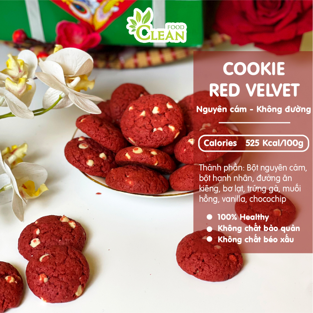 Bánh Cookie Red Velvet ăn kiêng giảm cân tiểu đường CleanFood nguyên cám không đường 500g