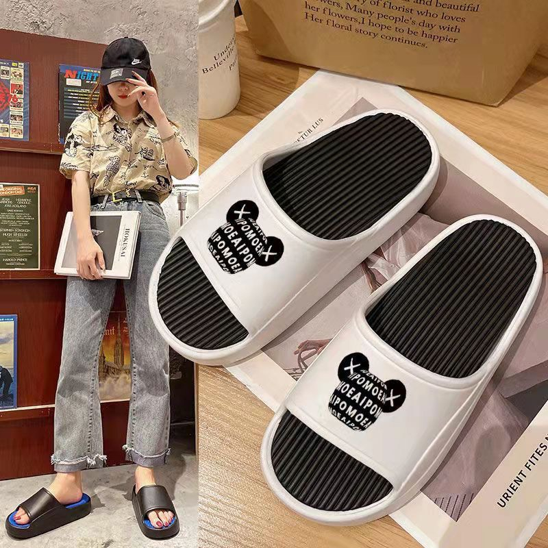 Dép nam nữ quai ngang bánh mì độn đế ullzang họa tiết mặt gấu nam nữ chất liệu eva 2023