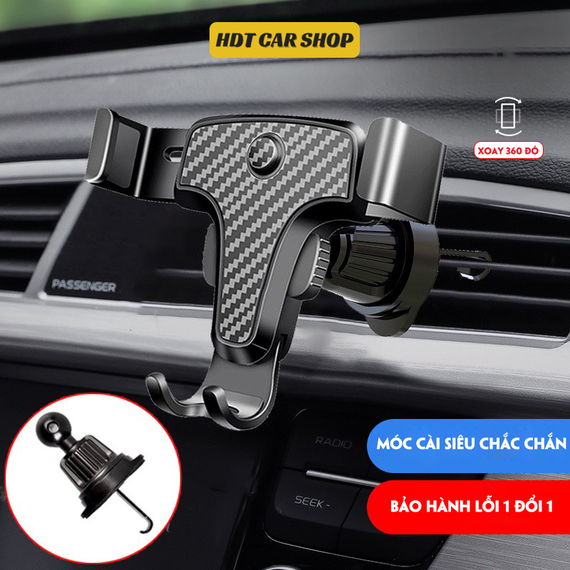Giá đỡ điện thoại trên ô tô, kẹp điện thoại gắn cửa gió điều hoà xoay 360 độ vân cacbon - Phiên bản nâng cấp 2023